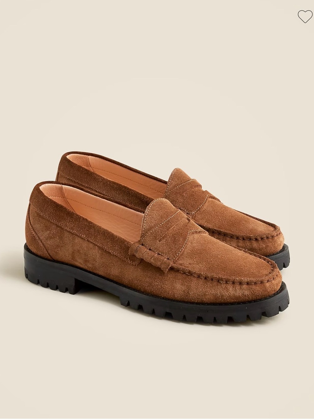 J. Crew Winona Lug Sole Chestnut Brown Suede Penny Loafers 9
